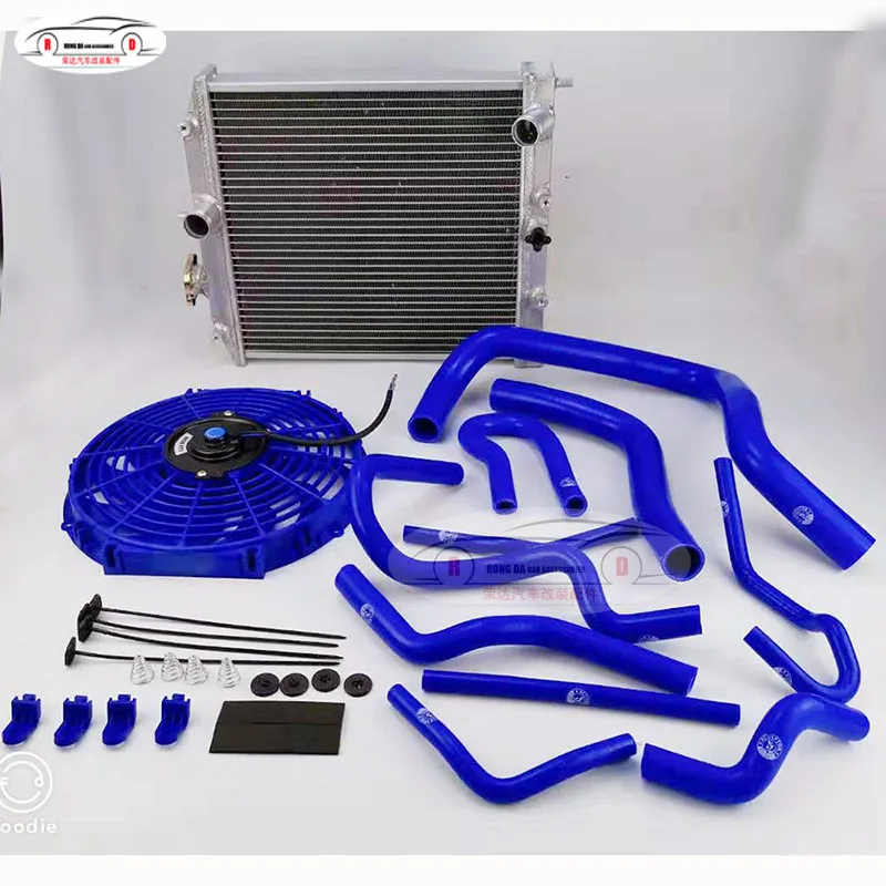 EK3 B16 B18 MT blue 2 ряда 28/32 мм в/из трубы Алюминий радиатор 92-00 для Honda Civic EK, D15 D16 B16 B18 радиатор+ вентилятор+ силиконовый шланг радиатора - Цвет: EK3 B16 B18 MT blue