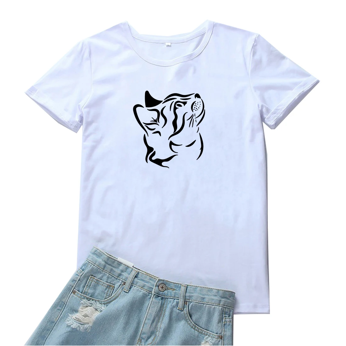 

Simple Cute Cat Head Women's T-shirt Personality Funny Patern T Shirt for Women Fashion Kawaii Printing Graphic Women Tshirts