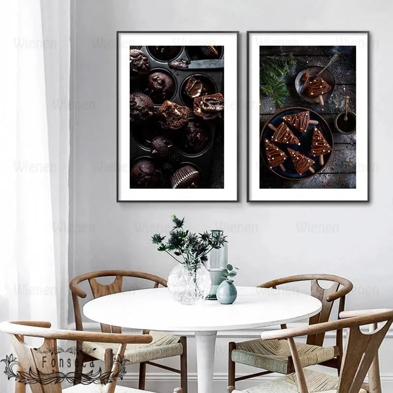 Картина на холсте для кухни постер с изображением шоколада фруктов десертов