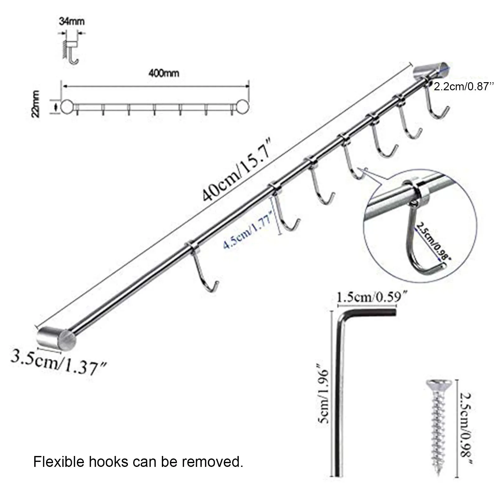

Stainless Steel Kitchen Utensil Rack With 7 Hook Furniture Bathroom Wall Rail