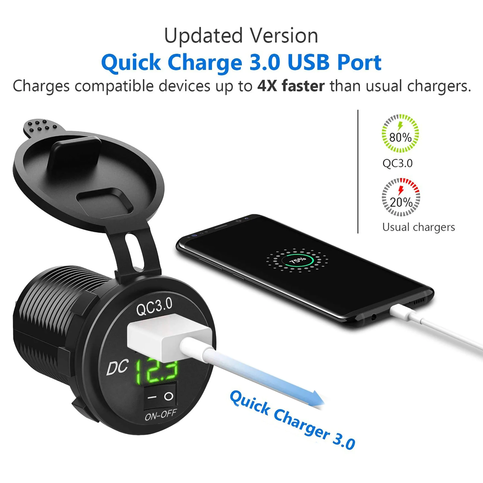 Автомобильное зарядное устройство SOONHUA водонепроницаемое QC 3 0 с цифровым