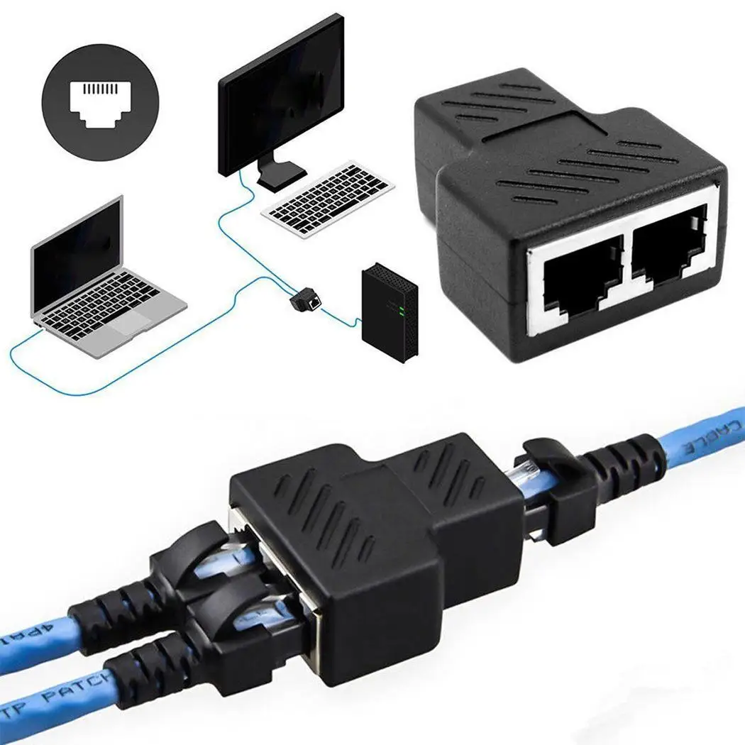 Сетевой кабель Ethernet LAN порт 1-черный 2 разъем сетевой адаптер разъём Разветвитель