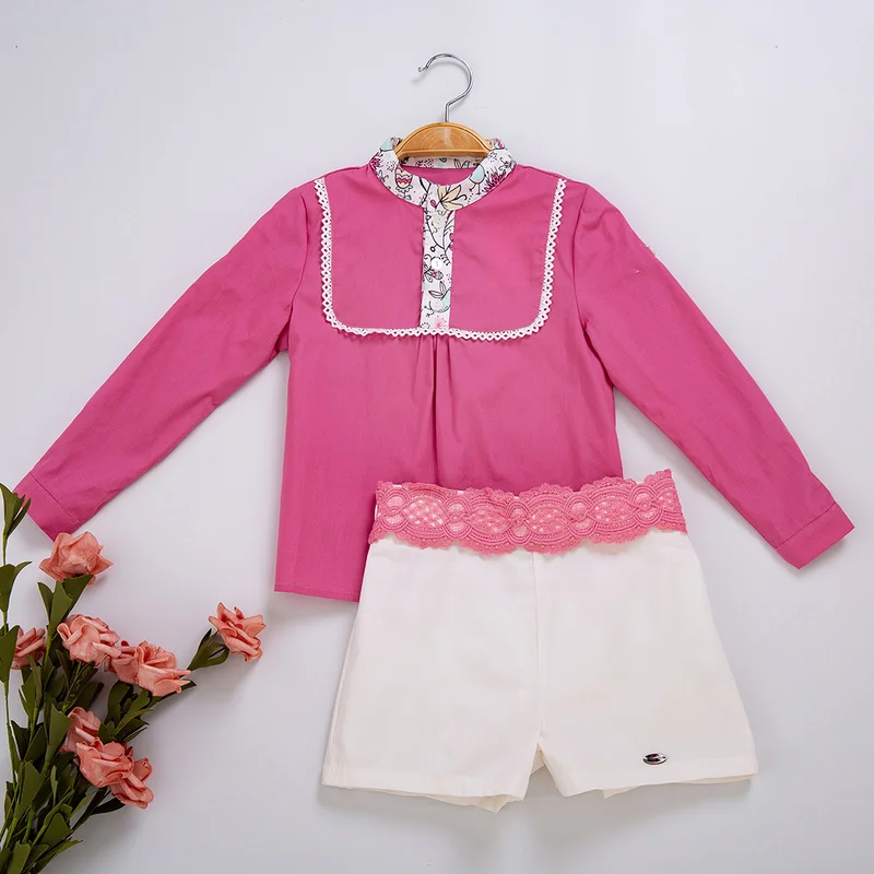 Cutestyles/комплекты одежды с кружевом для маленьких мальчиков Лидер продаж, розовые рубашки с длинными рукавами+ белые повседневные штаны, дизайнерская детская одежда B-DMCS105-B270