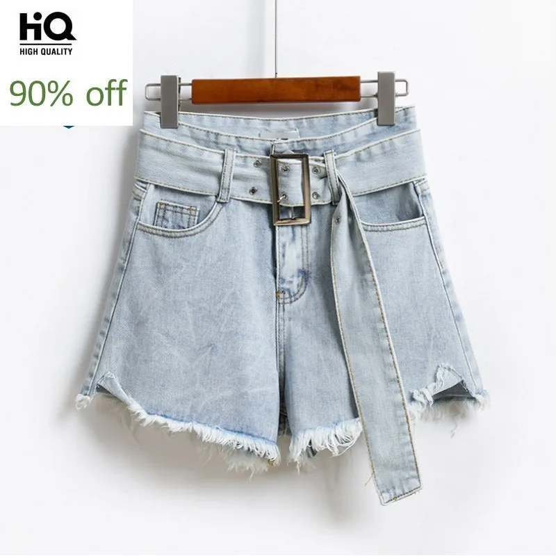 Летние женские джинсовые шорты с высокой талией в Корейском стиле широкими