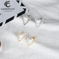 trendy pearl stud earrings for women exquisite simple triangle ear nail gold silver color studs fashion jewelry gifts wholesale