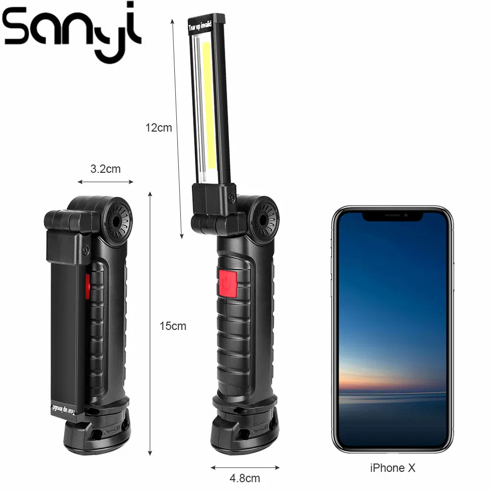 

3800LM Work Light Torch LED+COB 180° Rotate Flashlight 5 Modes Powered By AAA Battery Lantern Flashlamp for Hiking/Camping