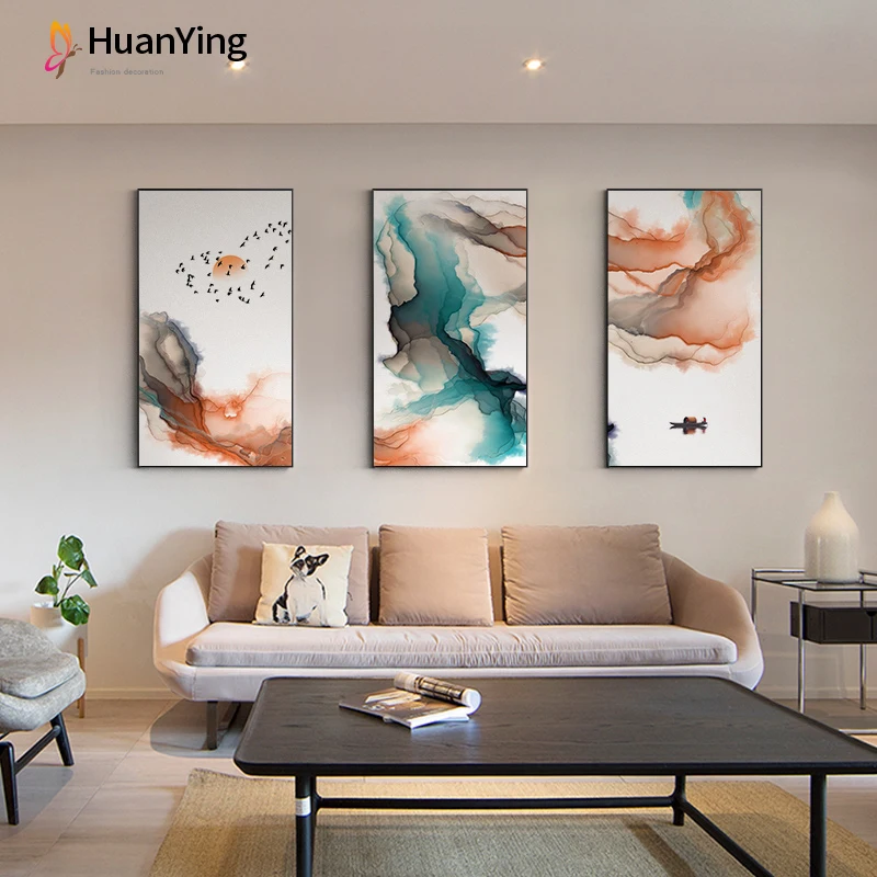 Абстрактный цветной яркий туман картина оранжевого и синего цветов раскладной