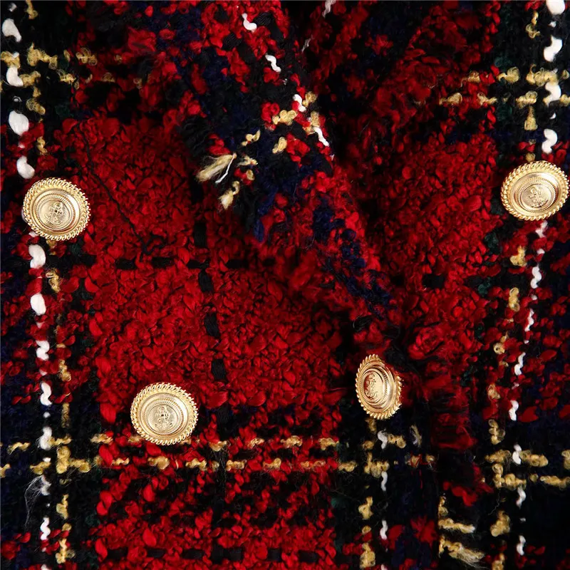 Женский твидовый Блейзер Красный Клетчатый блейзер в винтажном стиле | Женская