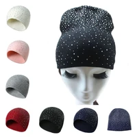 spring atumn winter hats for women knitted beanie cap girls wool brand hat with shining rhinestone female casual hats