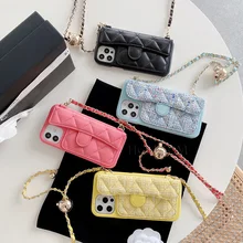 2021  Luxury Brand Gold ball Chain Strip Crossbody Card Bag Case for iPhone13 12 11 Pro XS Max XR 7 8 Plus Cover Phone Accessory