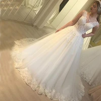 2020 elegant a line wedding dresses v neck sleeves appliques beading bridal gowns sweep train customize wedding dress
