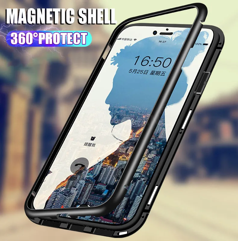 Металлический чехол с магнитной адсорбцией для iPhone 6 6s 8 7 Plus X XS MAX XR стеклянная