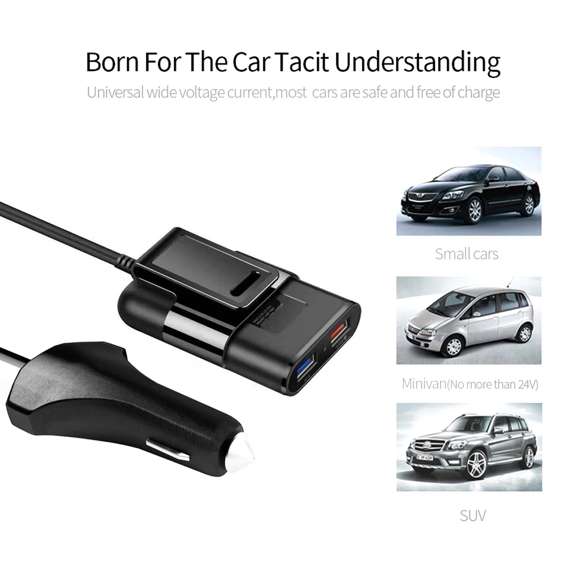 Автомобильное зарядное устройство Quick QC3.0 3 1 А 4 USB-порта с удлинителем 7 м кабель