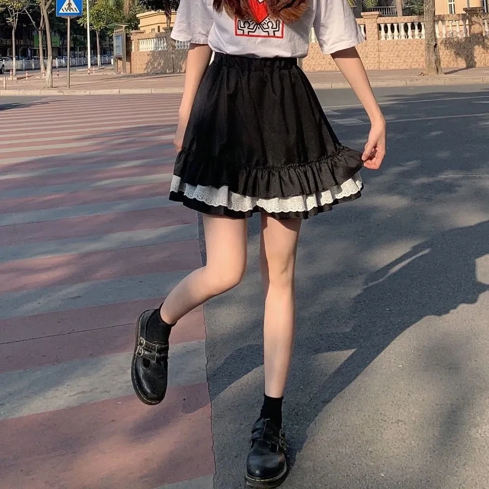 

E Girl Clothes Aesthetic Kawaii Black Chiffon Summer Shorts Skirt Women 2021High Waist Tutu Pleated Mini Skirt Female