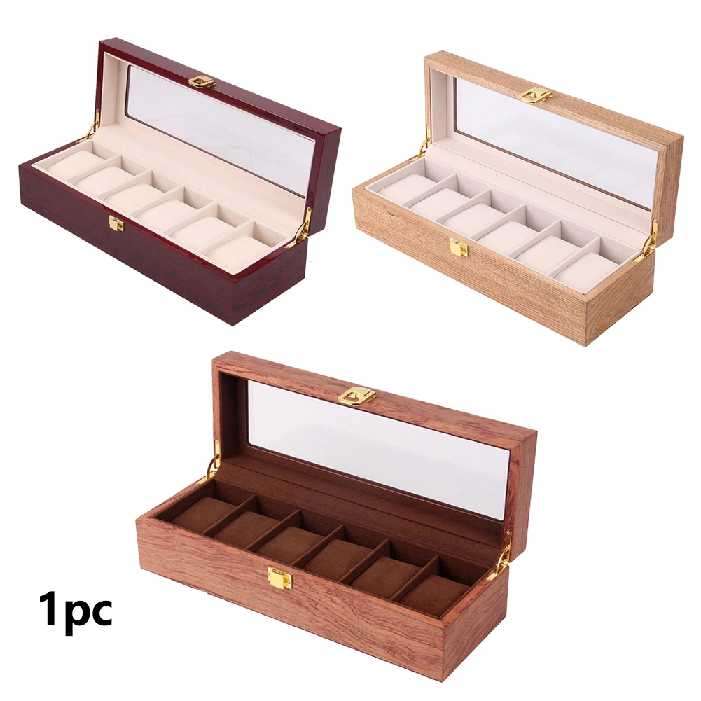 

Display 6 Slot Home Decoration Durable Jewelry Organizer Vintage Style Wooden Storage Case Watch Box Protective Travel Practical