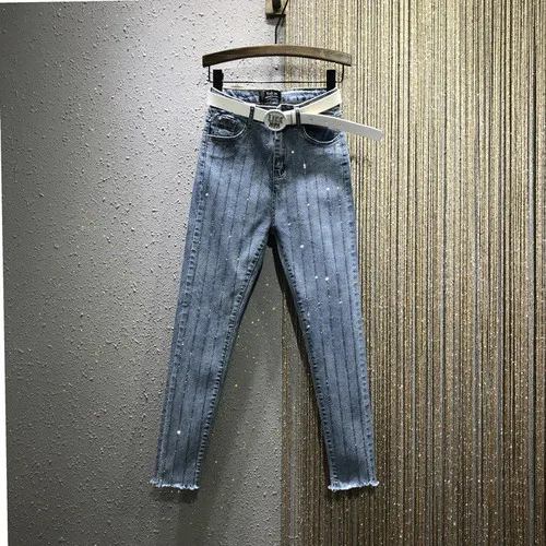 not with belt Европейский стиль весна,, обтягивающие джинсы для девушек, студенток, высокая талия, узкие брюки, Стрейчевые джинсовые брюки - Цвет: not with belt