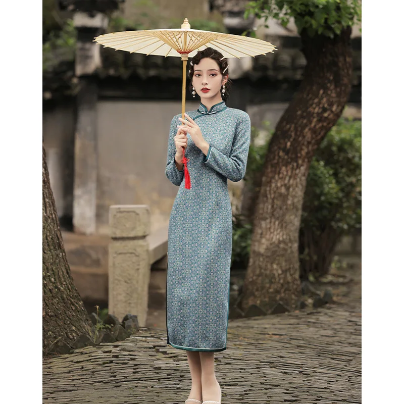 

BALDAUREN Sexy Long Slim Vintage Qipao Summer New Lady Printing Cheongsam Grace 3/4 Sleeve Party Prom Dress Gown Large Size