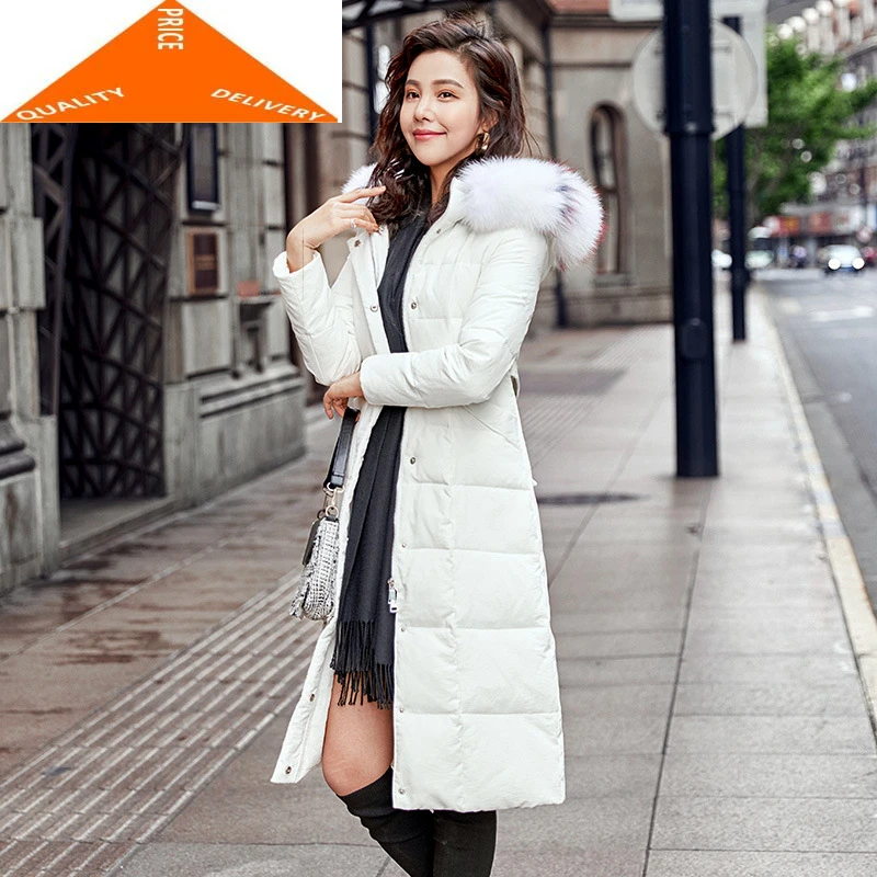 

Coat Female Winter Fashion Jacket Woman Hooded Korean Duck Down Long Jackets + Large Fur Ladies Coats Hiver LW205