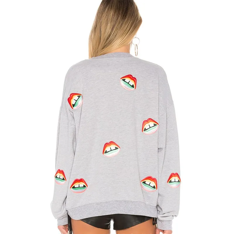

Lip Pattern Hip Hop Style Sweatshirt Casual Girl 2020Autumn Winter New Designer Fashion Leisure Pullovers Long Sleeve Streetwear