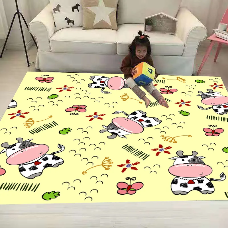 Фото Противоскользящие напольные игровые коврики с мультяшными коровами 3D ковер