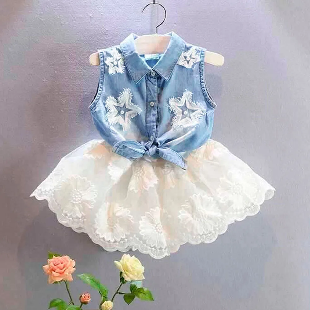 Одежда для маленьких девочек из 2 предметов Детская джинсовый жилет топы
