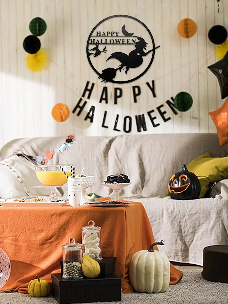 Ведьма на бромпе металлическое искусство Счастливый Хэллоуин настенное