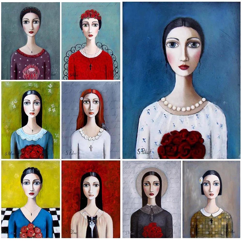 

Vintage Portrait Girl Abstract Women Posters Nordic Poster Wall Art Canvas Painting Wall Pictures For Living Room Decor Unframed