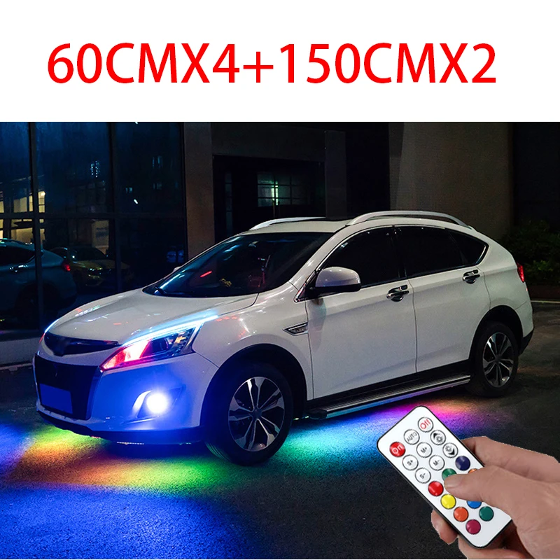60x4-150x2 Niscarda 4x DC12V IP65 RGB 5050 SMD музыкальный пульт дистанционного управления RGB Светодиодная лента под автомобильную трубу подсвечивающая днище Система неоновый светильник - Испускаемый цвет: 60x4-150x2