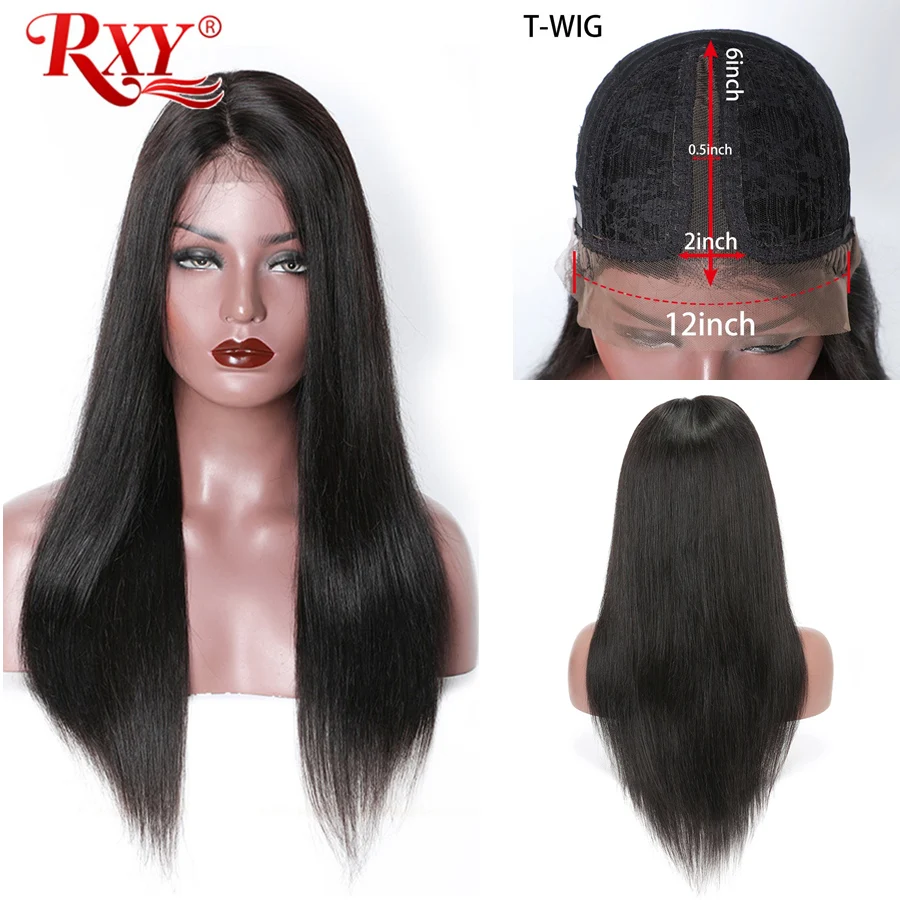 6 дюймов T часть прямые кружевные фронтальные парики человеческие волосы для