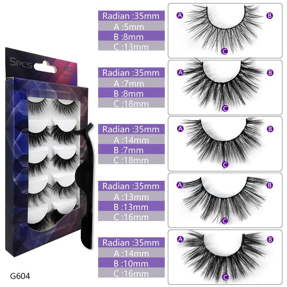 5pair G604 1/5 пар Мультипак 3D Мягкие норковые Накладные ресницы ручной работы пушистые длинные ресницы натуральные инструменты для макияжа глаз Искусственные ресницы - Цвет: 5pair G604