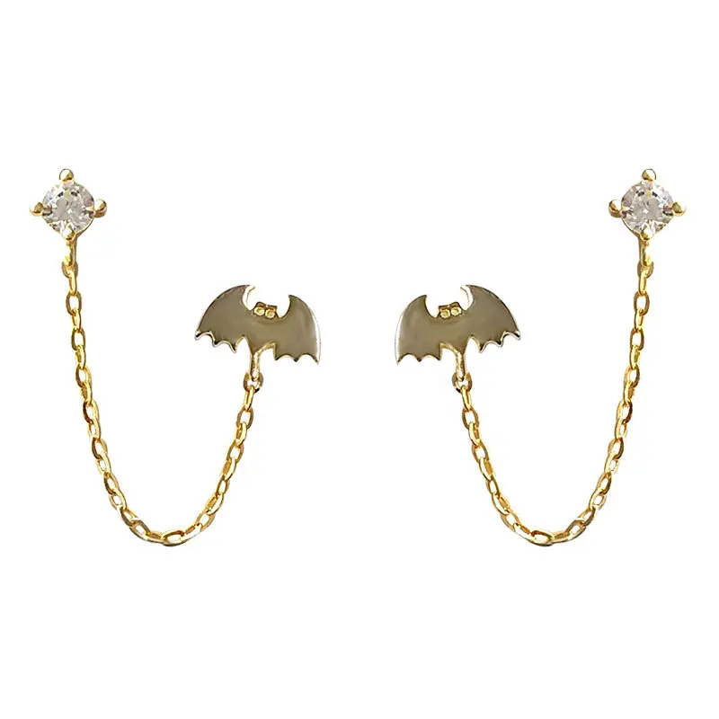 

925 Sterling Silver Bohemian Simple Bat Stud Earrings Women Chain Tassel Double Pierced Earrings Fashion Party Jewelry Gift