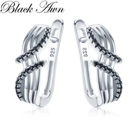 black awn classic silver color round black trendy spinel engagement hoop earrings for women fashion jewelry bijoux i146
