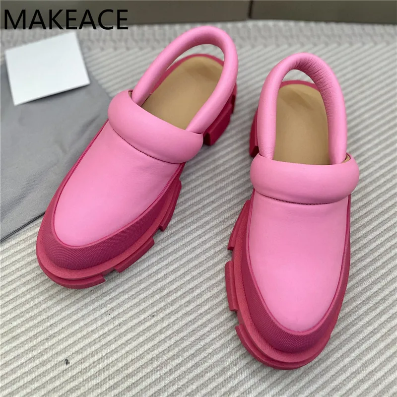 

Summer Designer Brand Shoes Woman Round Toe Real Leather Mules Women Flats Loafers Ladies Platform Shoes Runway Slippers Women