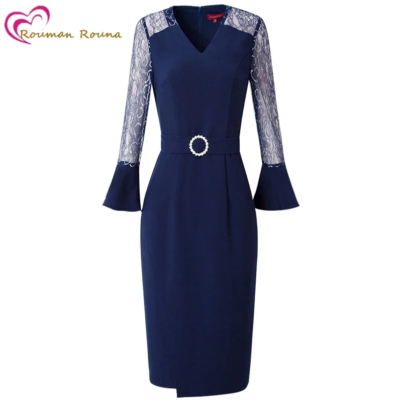 

Early autumn new fashion slim fit V-neck mid long one step temperament dress