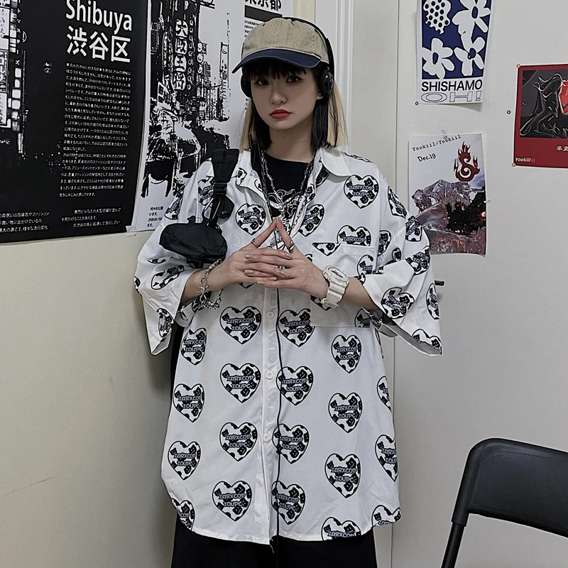 

New Summer Thin Men's And Women's Trendy Shirt Harajuku Style Youth Popular Love Printing Loose Fashion Short-Sleeved Shirt