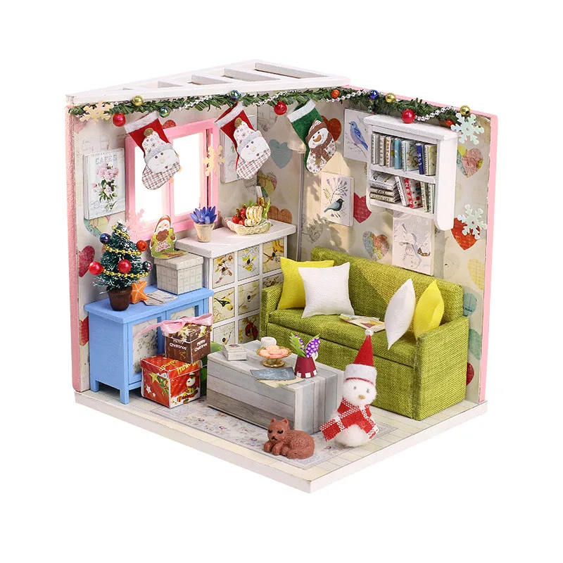 

Wooden Diy Dollhouse Kits Christmas Mini Furniture Diy Miniature 3D Wooden Miniaturas Dollhouse Toys for Children Gift