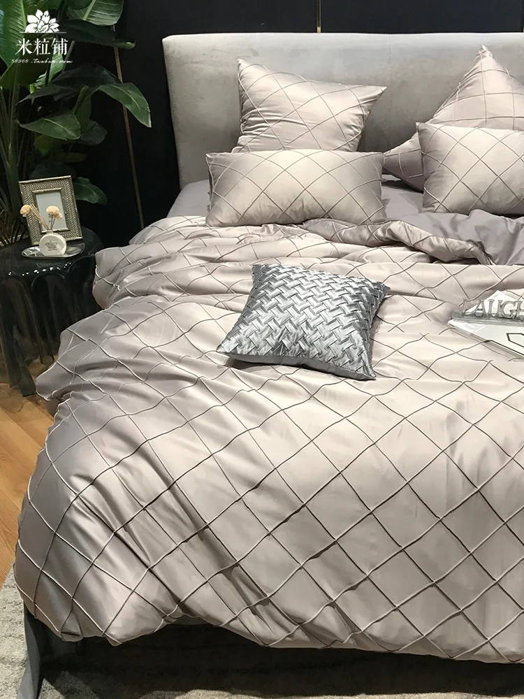 

4/6Pcs Grey Bedding Set Luxury Egyptian Cotton Duvet Cover Set Queen Size Bed Linen Euro Simple Bedspread