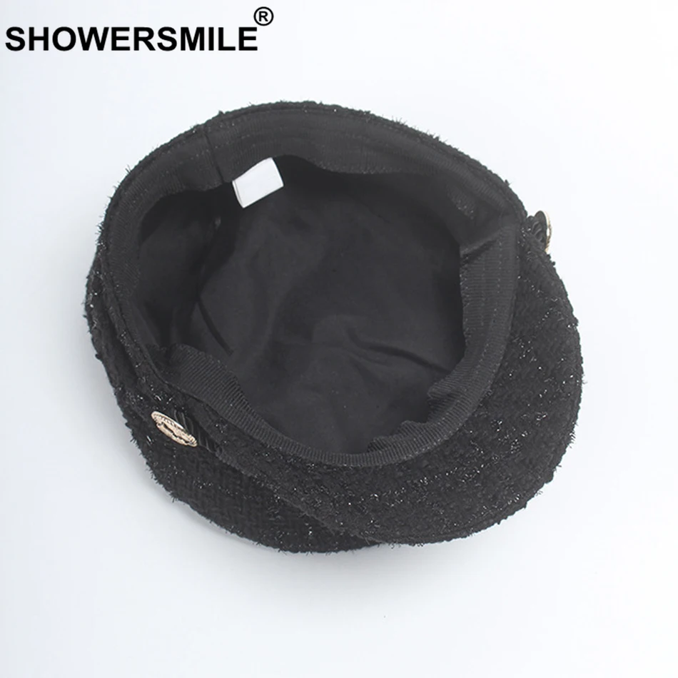 SHOWERSMILE/черная модная твидовая шляпа в стиле милитари Женская шапка моряка Сезон