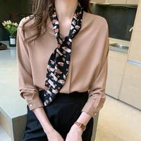 high quality chiffon shirts women bow tie blouses ladies office work wear tops 2021 spring autumn clothings long sleeve loose