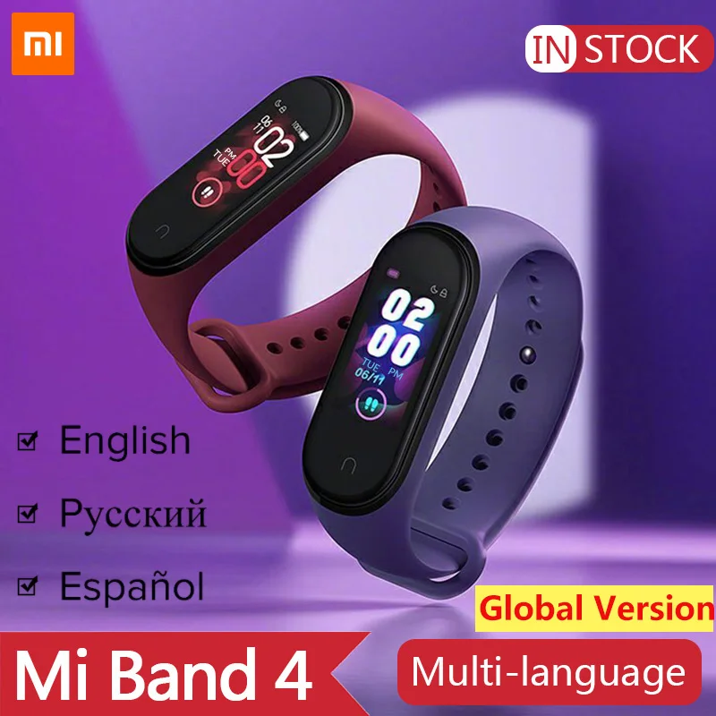 Глобальная версия, Xiaomi mi-браслет 4 mi Band 4, музыкальный цветной экран, фитнес-частота сердечных сокращений, Bluetooth 5,0, умные часы, Russina