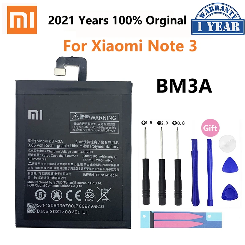 

100% Оригинальный телефонный аккумулятор Xiao Mi BM3A для Xiaomi Note 3 Note3 сменные батареи для телефона 3400 мАч батарея