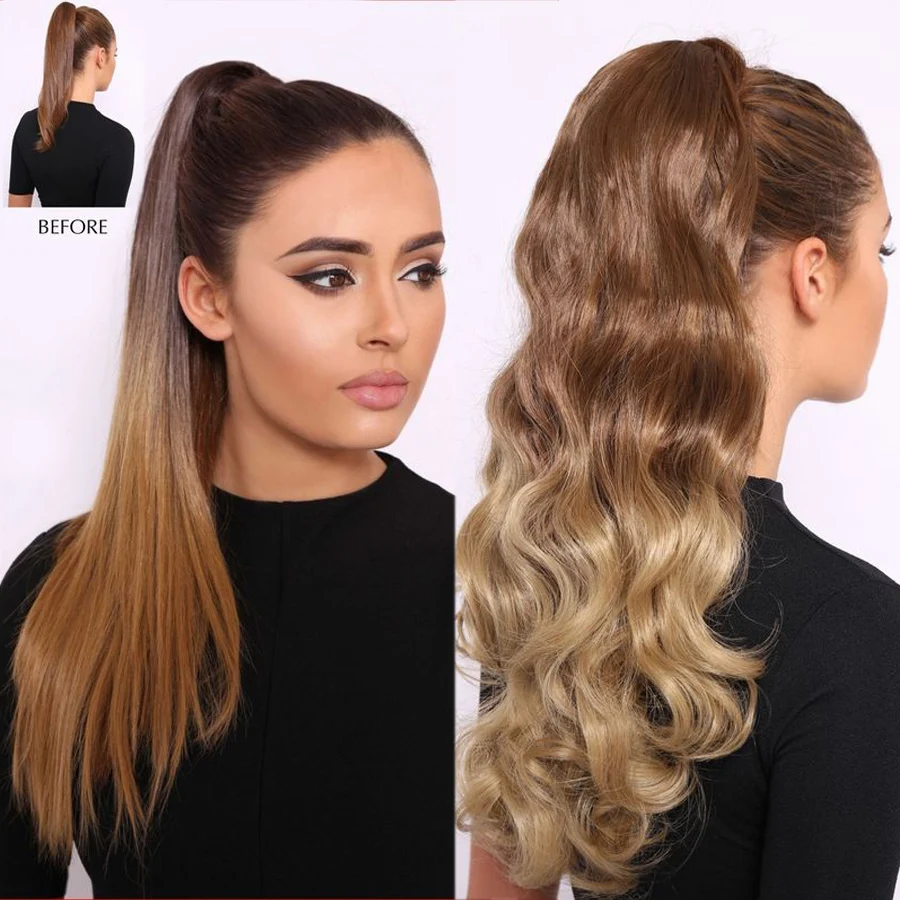 Длинные прямые синтетические накладные пряди TOMO 22 дюйма конский хвост