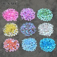 junao 1440pcs colorful half round mix size rhinestones flatback glue on loose beads glass cabochon crystal gems nail accessories
