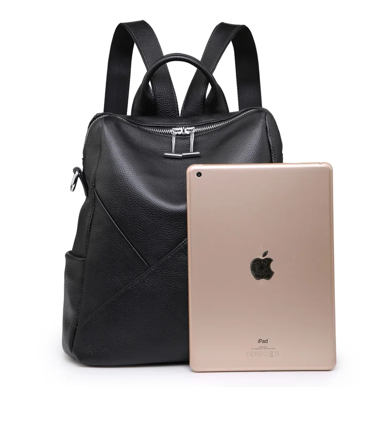 

Fashion Genuine Leather Backpack for Girls Lady Women Black Color Top Layer Cowhide School College Backpack