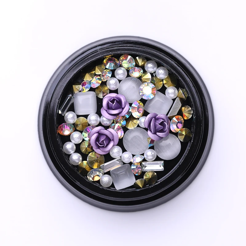 Блестящие 3D Стразы для ногтей драгоценные камни роза Цветок смешанные кристаллы