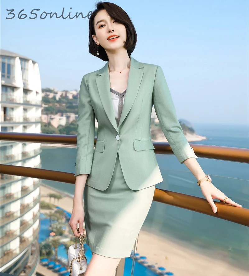 Женский деловой костюм с юбкой и пиджаком комплект из блейзера розового цвета в