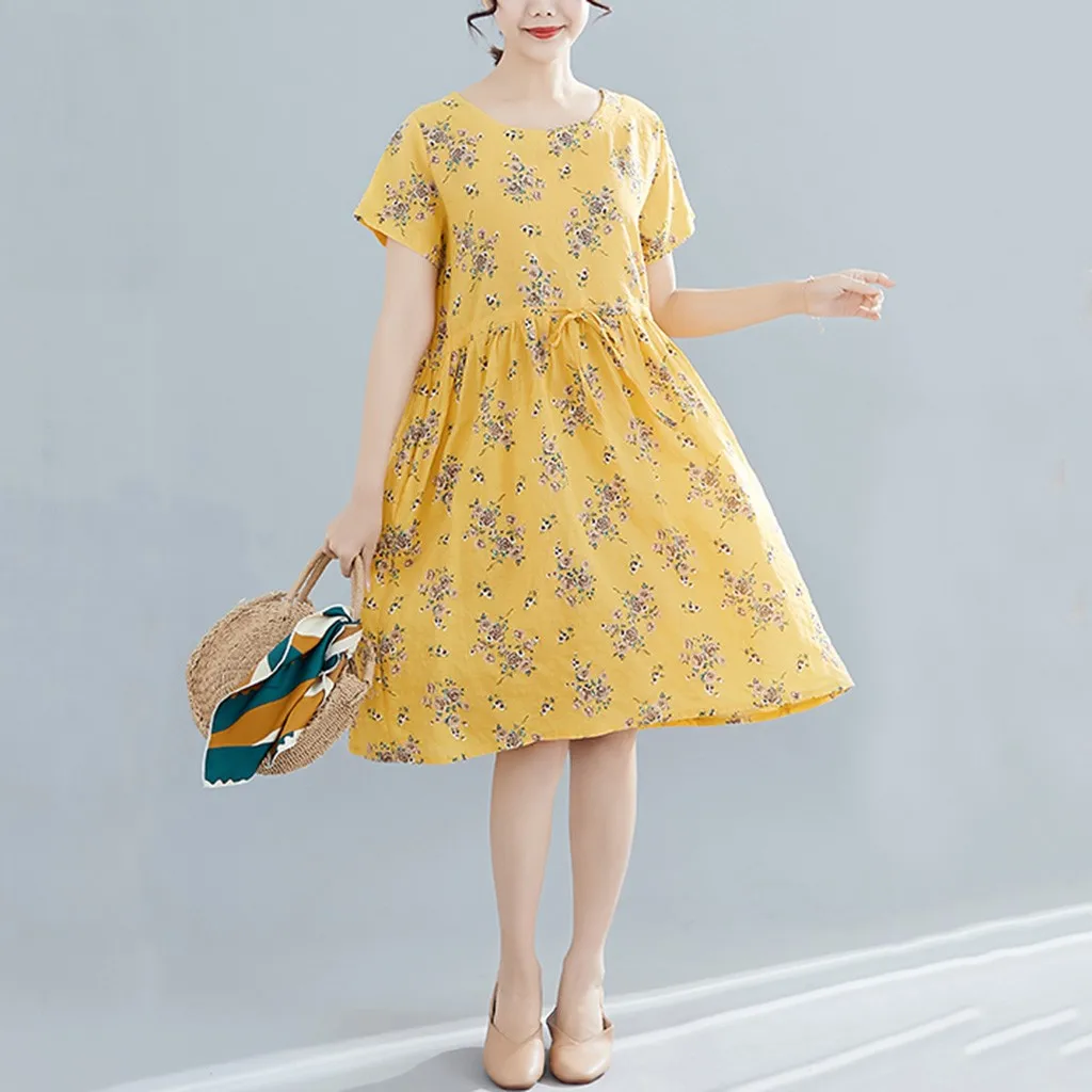 Женские платья женская одежда с круглым вырезом принтом тонкие коротким рукавом
