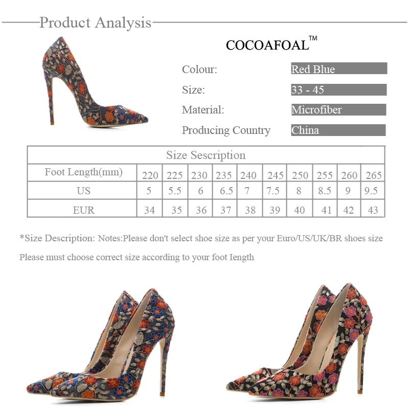 

YECHNE Woman Embroider High Heels Shoes Stiletto Plus Size 33 43 44 45 Blue Wedding Pumps Party Sexy Valentine Shoes Scarpe