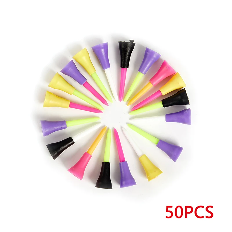 

50pcs 56mm Professional Golf Tools Multicolor Plastic Golf Tees Rubber Cushion