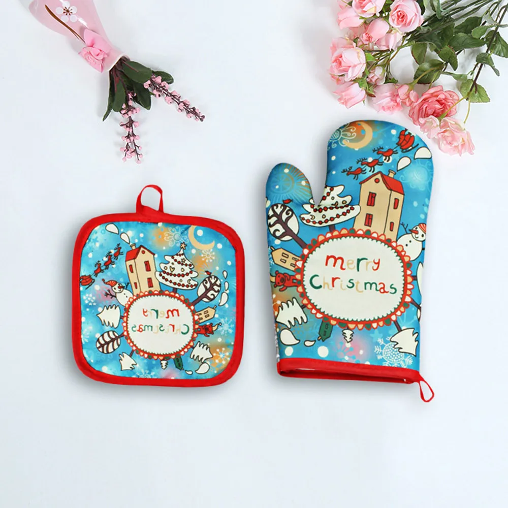 Рождественские Противо горячие перчатки для выпечки микроволновая печь